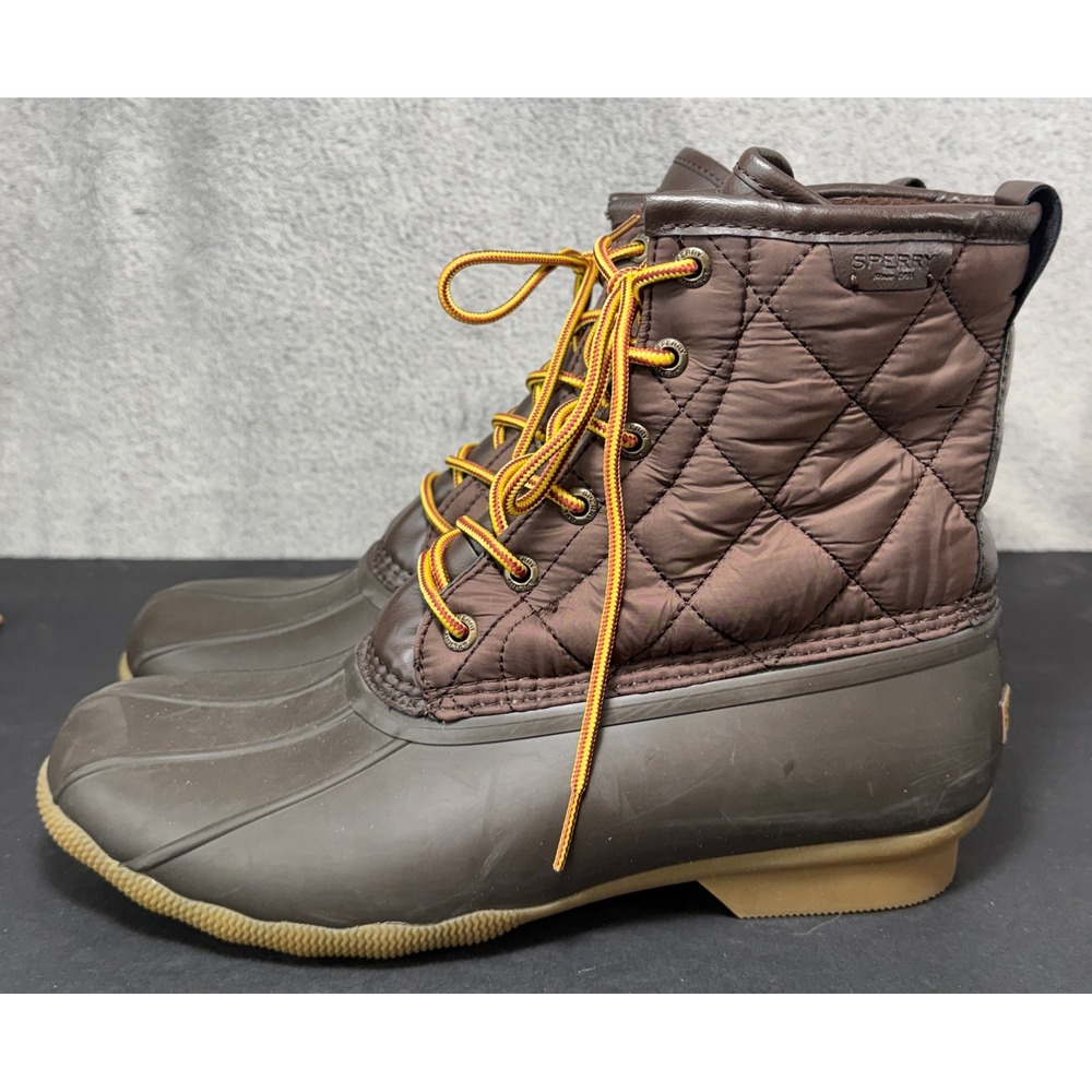 Sperry Avenue Duck Boots Mens 10.5 Brown Quilted Waterproof STS24866